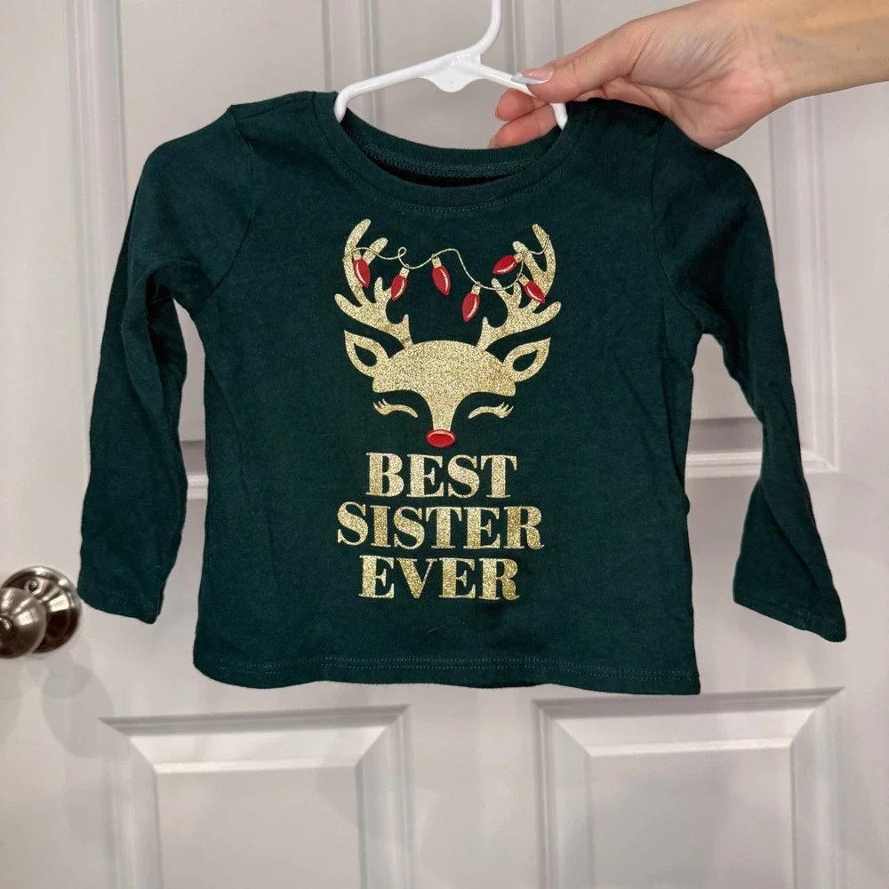 The Childrens Place‎ Girls Reindeer Best Sister Ever Christmas Shirt Size 12-18M